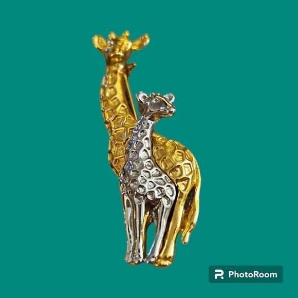3/$30 Two-tone African Giraffe Mother and Baby Kidcore Brooch - Picture 1 of 4